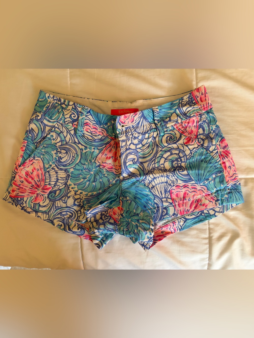 Lilly Pulitzer Seashell Print High Waist Shorts — Pink & Blue